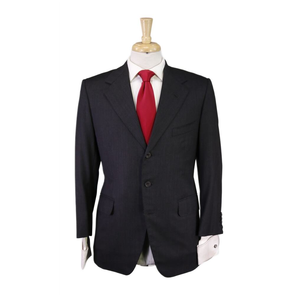 Edgar Pomeroy Bespoke Black Tic Woven 100% Cashmere Handmade Suit 38S